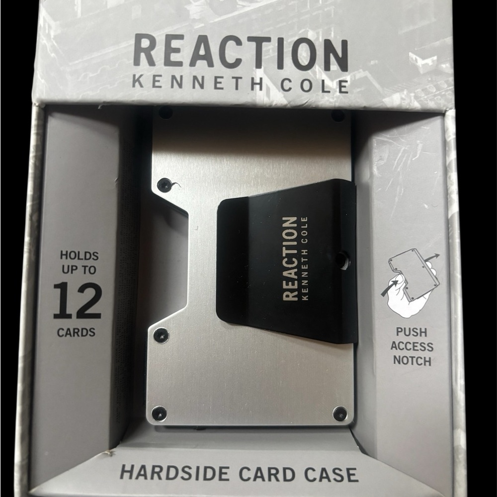 Kenneth Cole Reaction Hardside Wallet – Silver, Holds 12 Cards + Money Clip, NWT